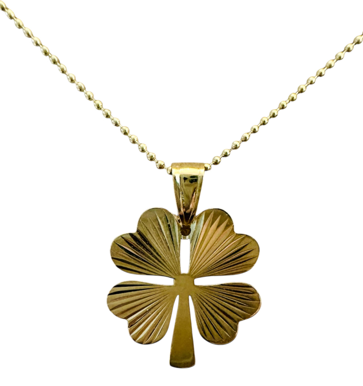 14KT Gold Vintage Engine Turned Clover Charm