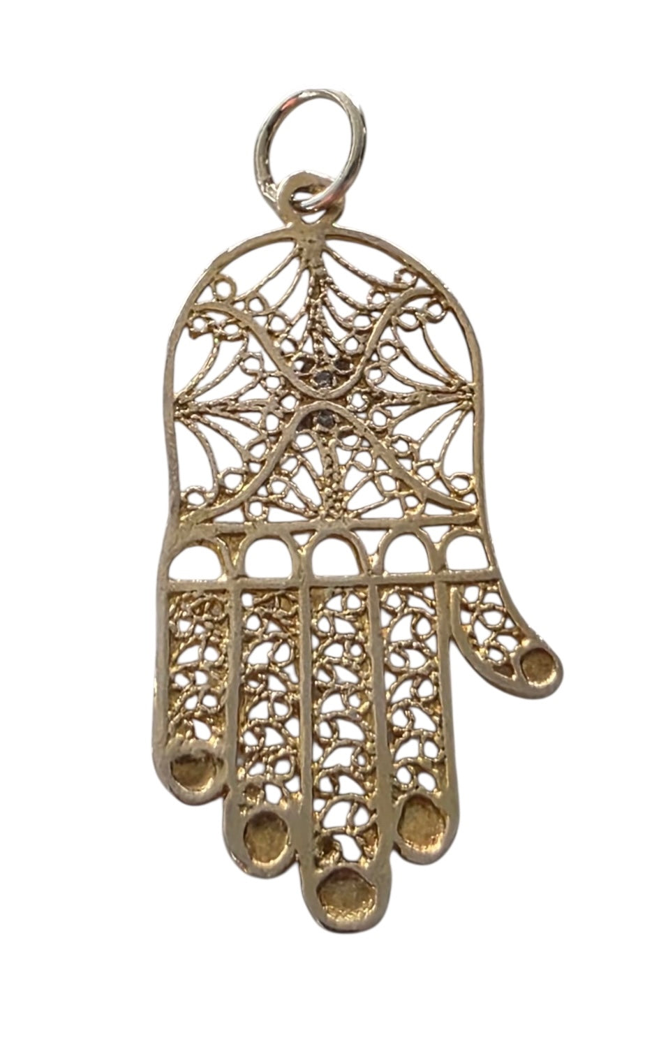 Vintage 14KT Gold & Diamond Hamsa Charm