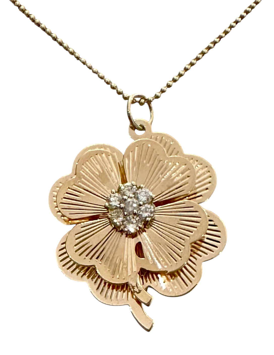 14KT Gold Vintage Clover Charm with Diamonds.