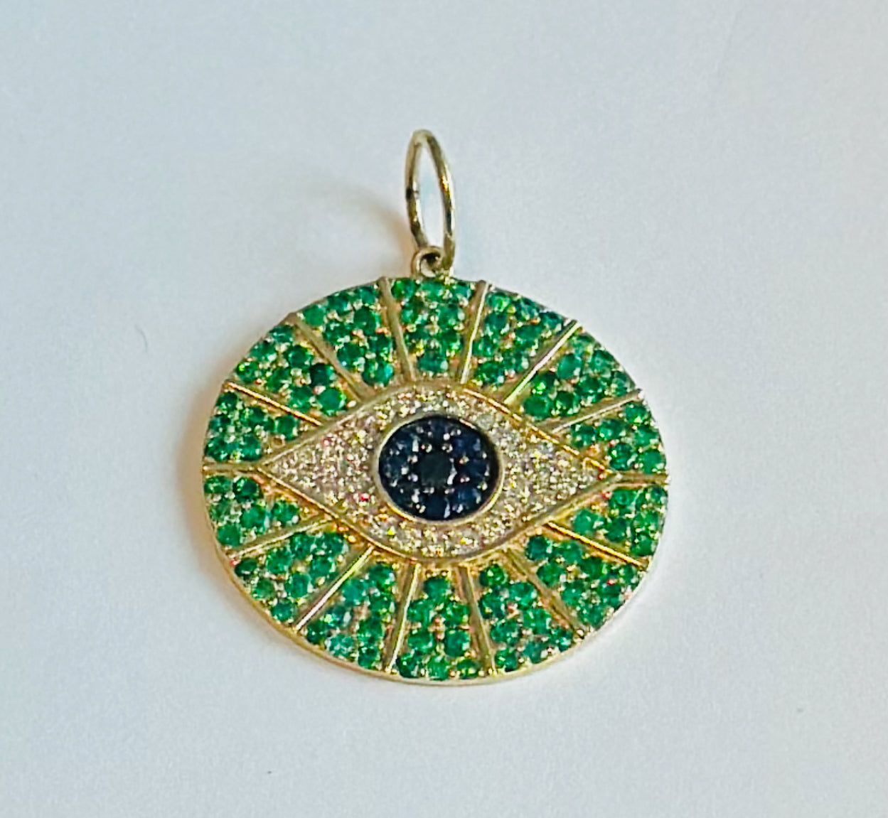 S.Row Designs Emerald, Diamond & Sapphire Evil Eye Pendant