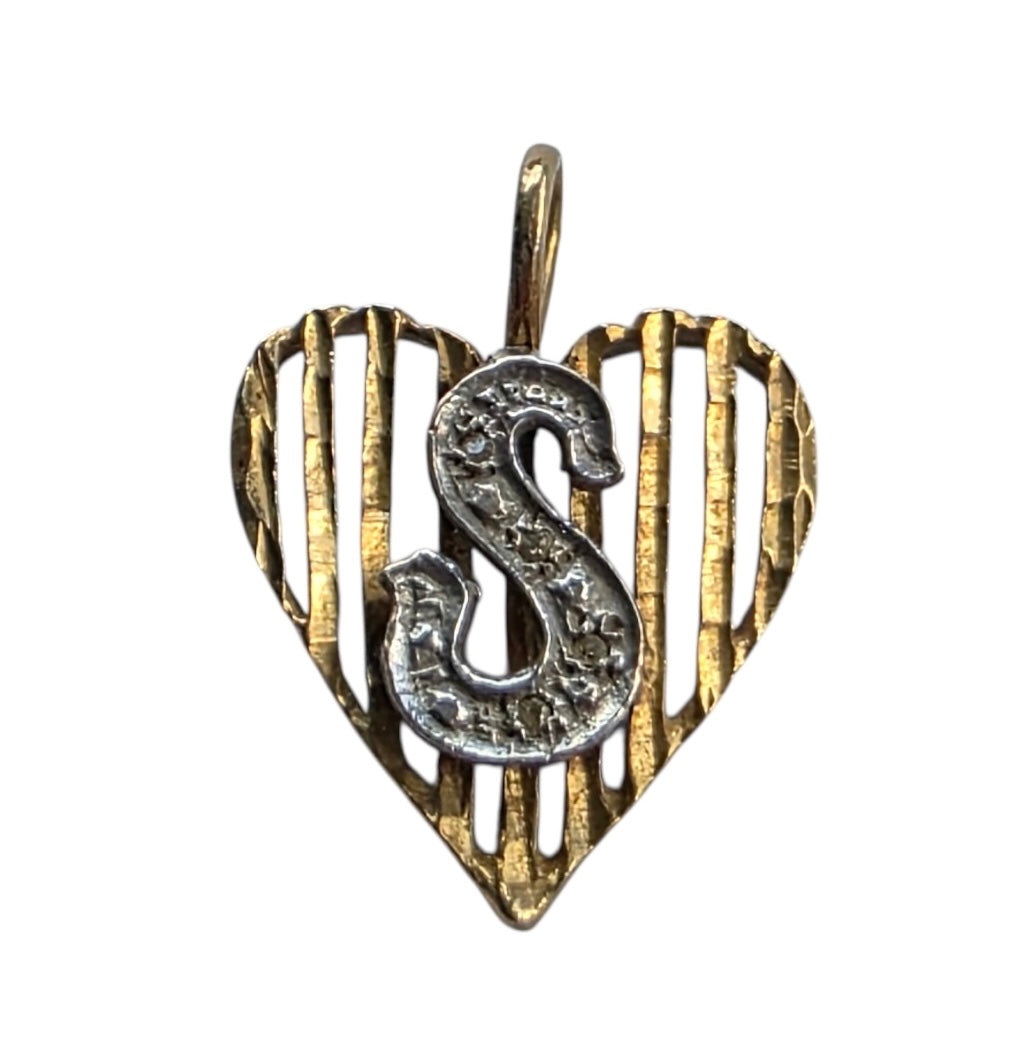 Vintage 14KT Gold Diamond S Heart Charm