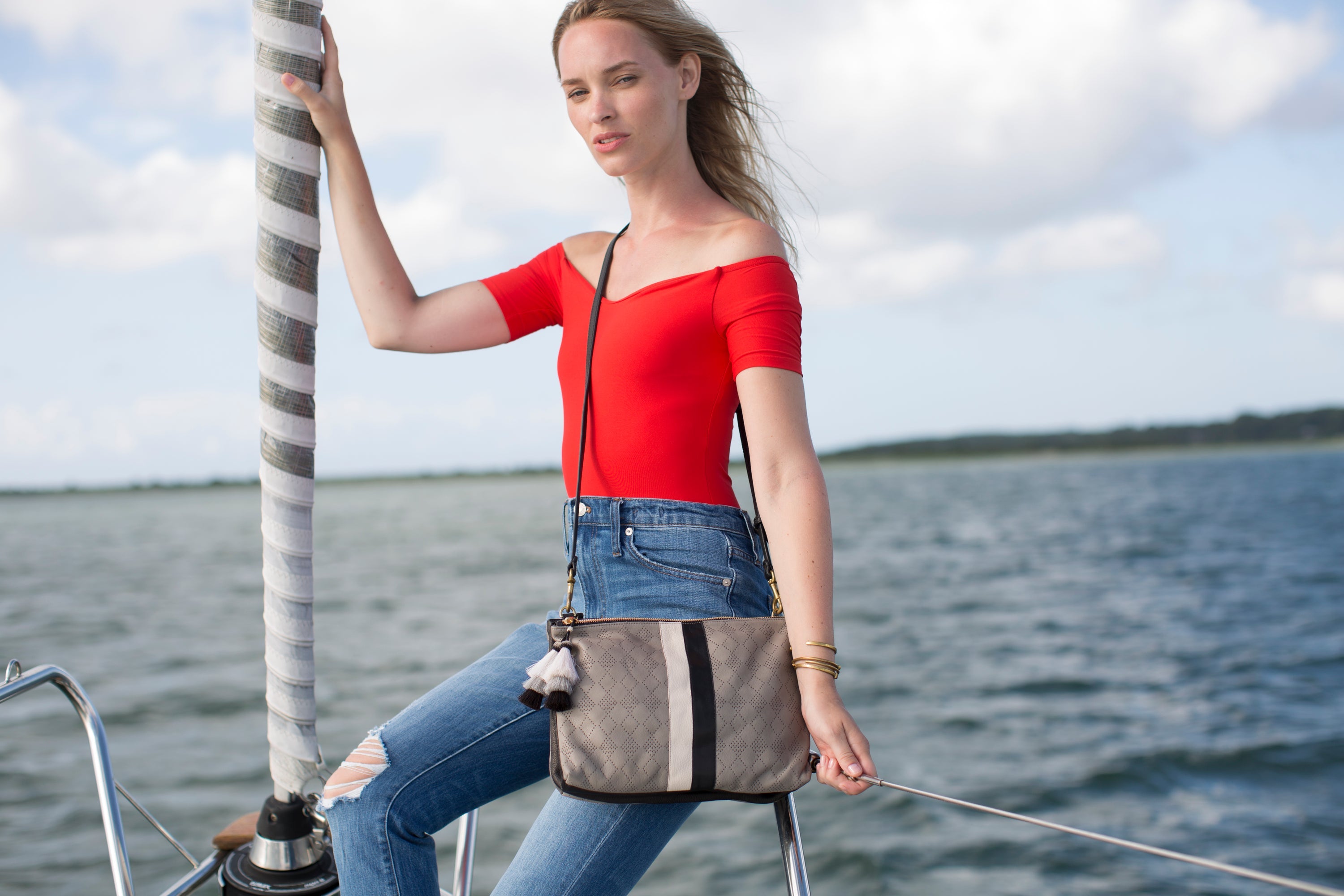 Kempton Harford Double Zip Crossbody in Storm Grey