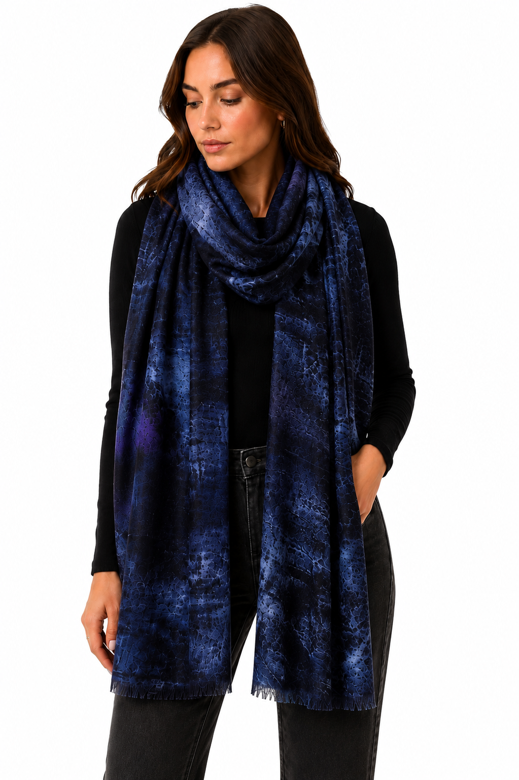 Cashmere Project Denim Printed Scarf
