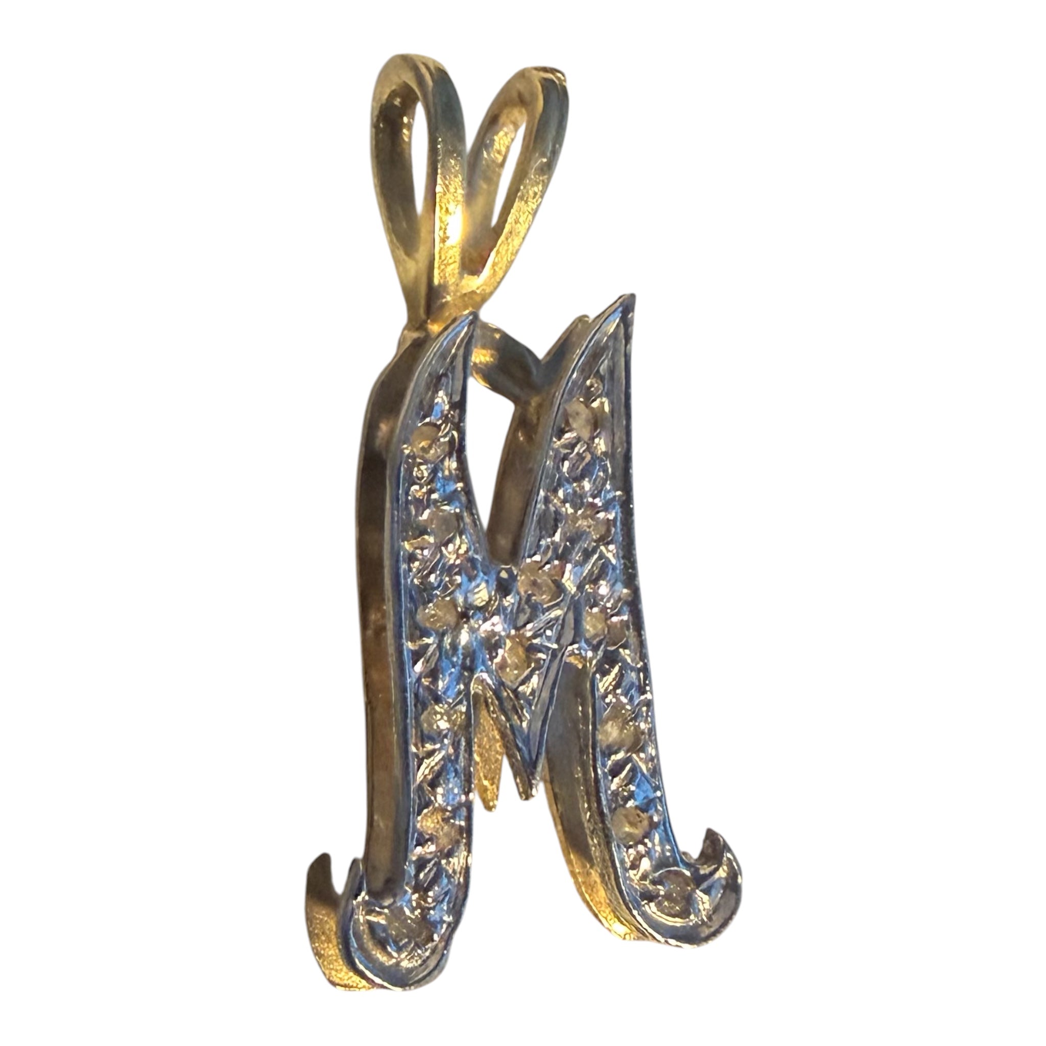 Vintage 14KT Gold & Diamond M Charm