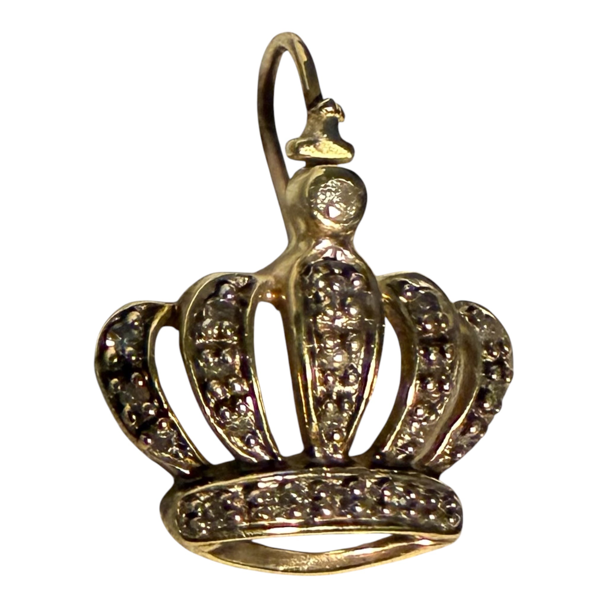 Vintage 14KT Gold Diamond Crown Charm