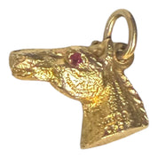 Vintage 14KT Gold & Diamond Horse Charm with Ruby Eyes