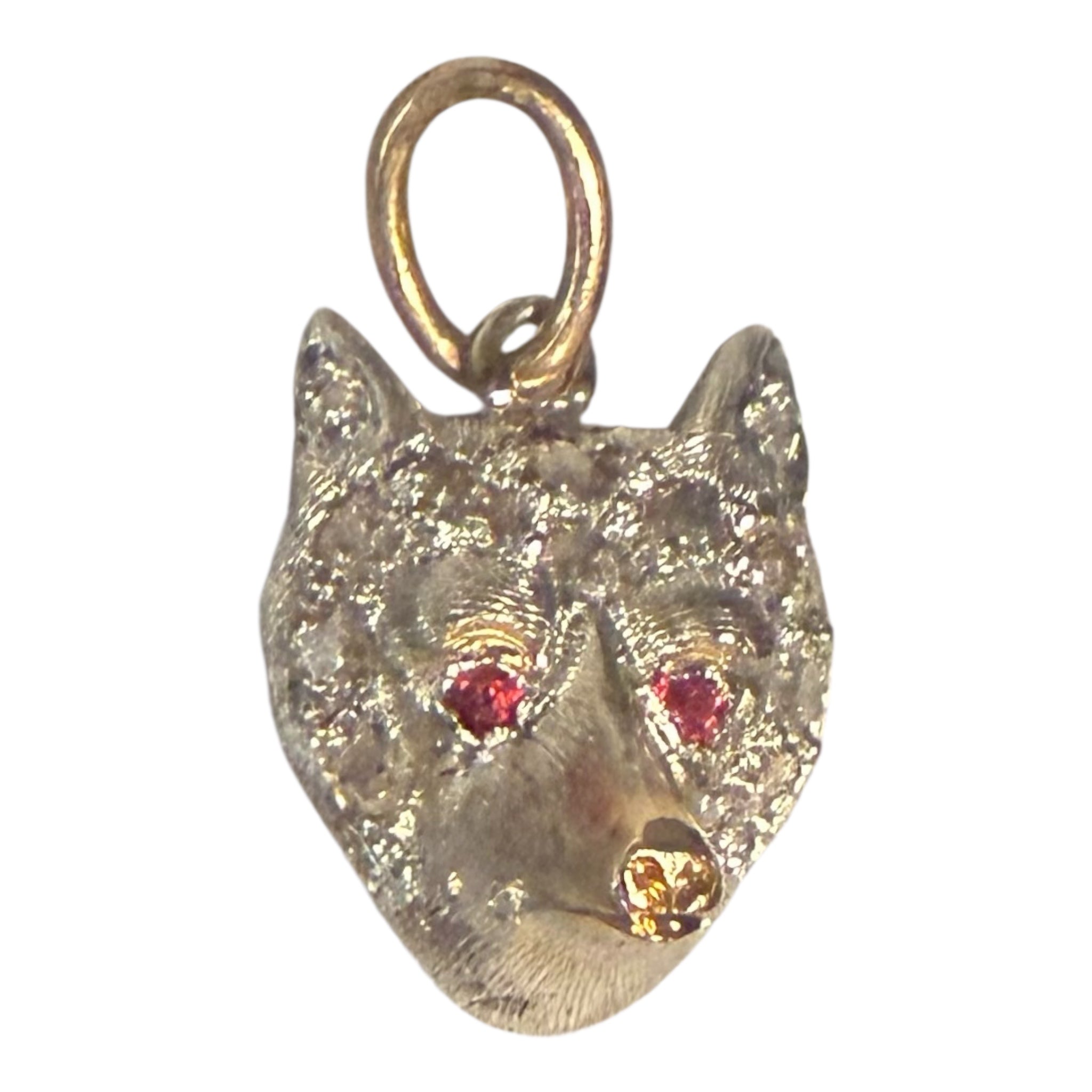 Vintage 14KT Gold & Diamond Fox Charm with Ruby Eyes