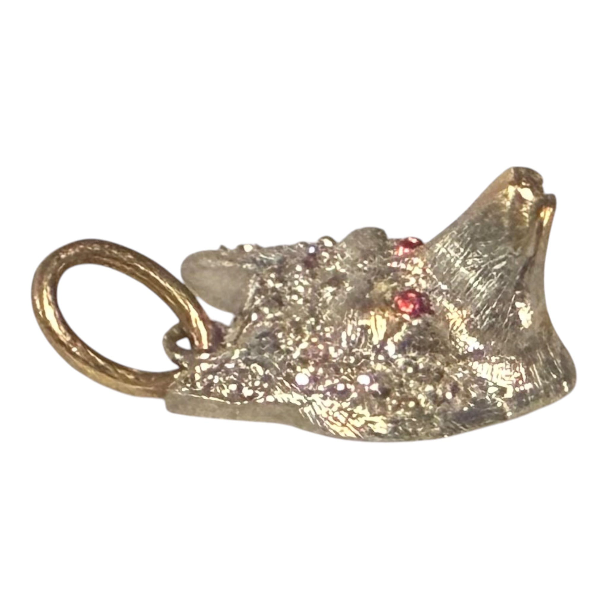 Vintage 14KT Gold & Diamond Fox Charm with Ruby Eyes
