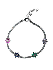 Tennis Bracelet with Multicolor Flowers