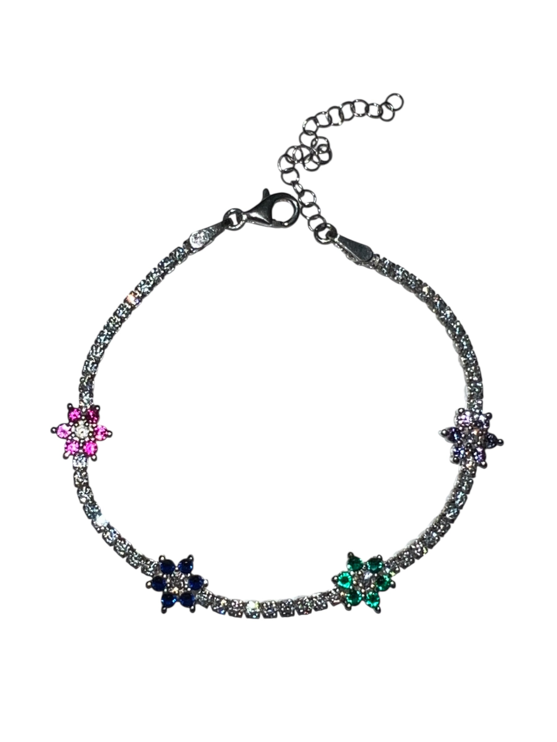 Tennis Bracelet with Multicolor Flowers