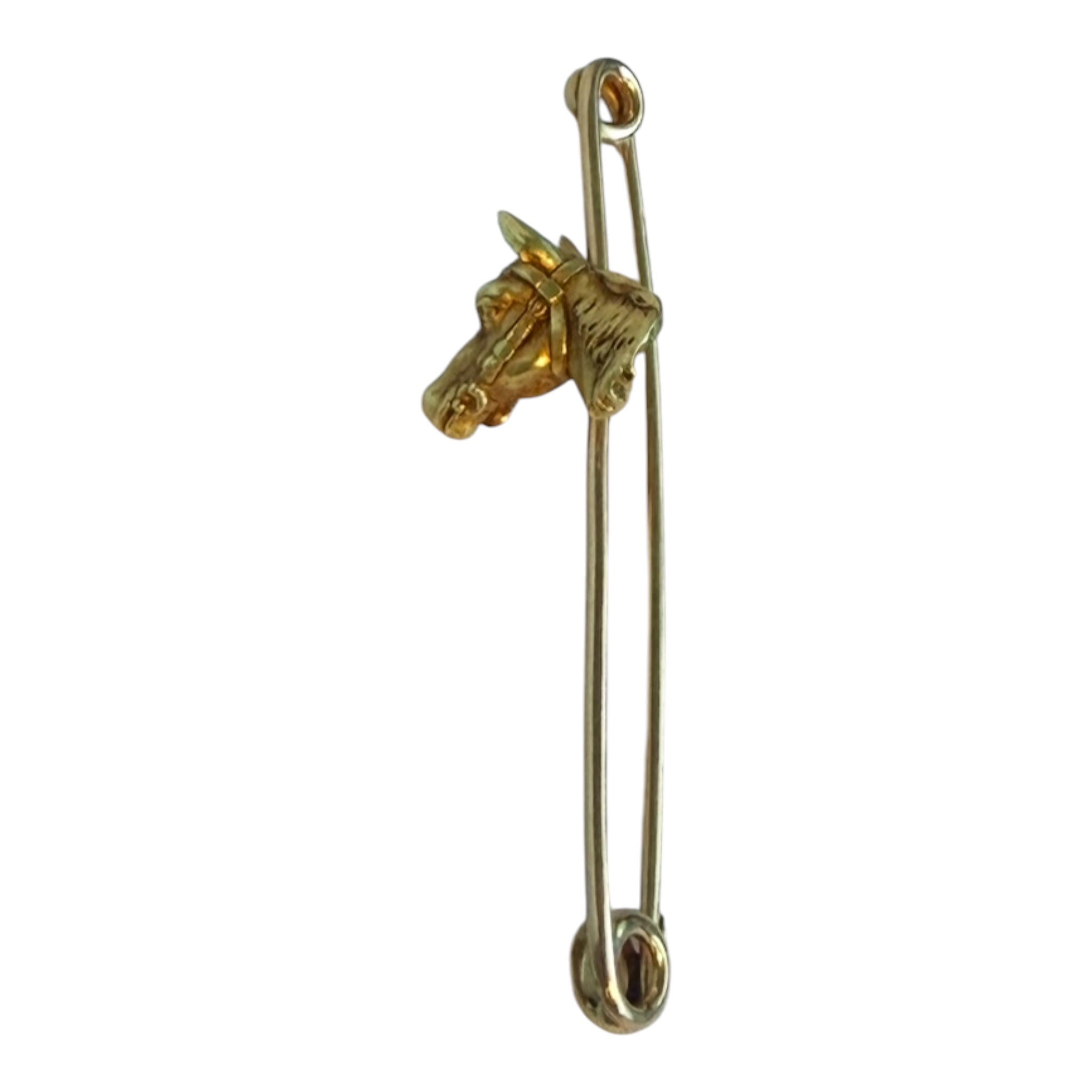 14KT Gold Safety Pin Horse Head Brooch