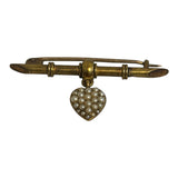Antique 14KT Victorian Seed Pearl Heart Bar Brooch/Pin