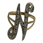 Vintage 14KT Gold & Diamond N Initial Ring