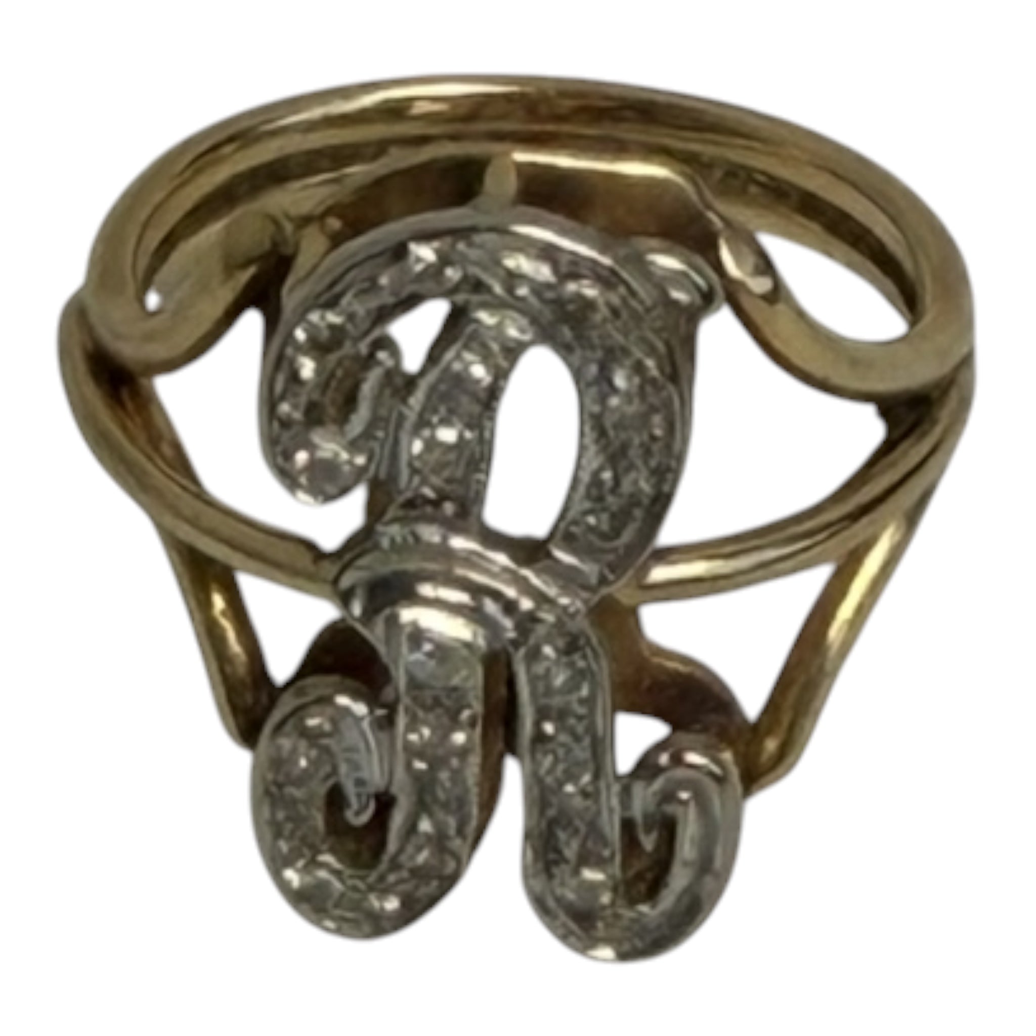 Vintage 14KT Gold & Diamond R Ring