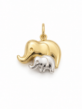 14KT Two-Tone Mother & Baby Elephant Charm