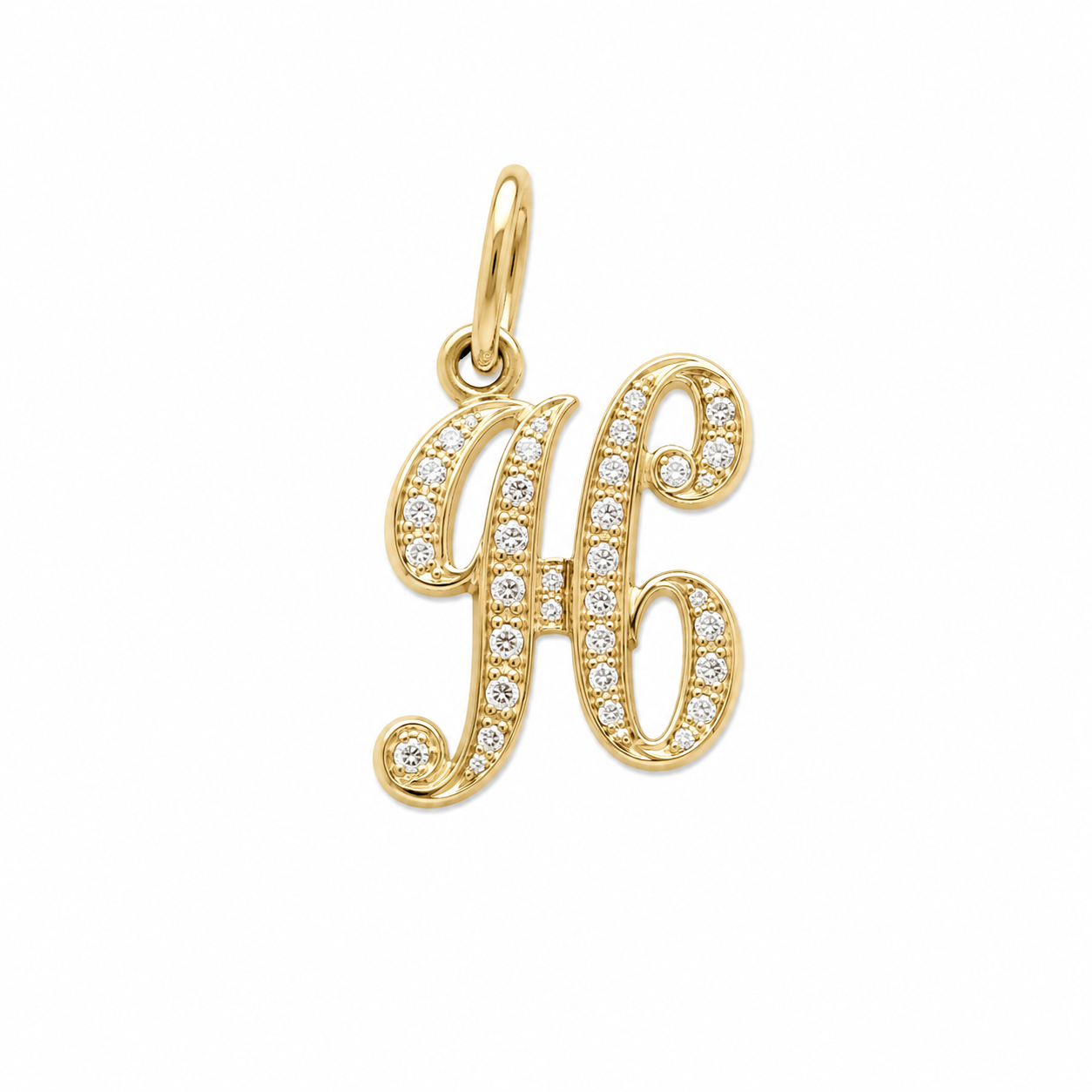 Vintage 14KT Gold Diamond Script “H” Initial Charm