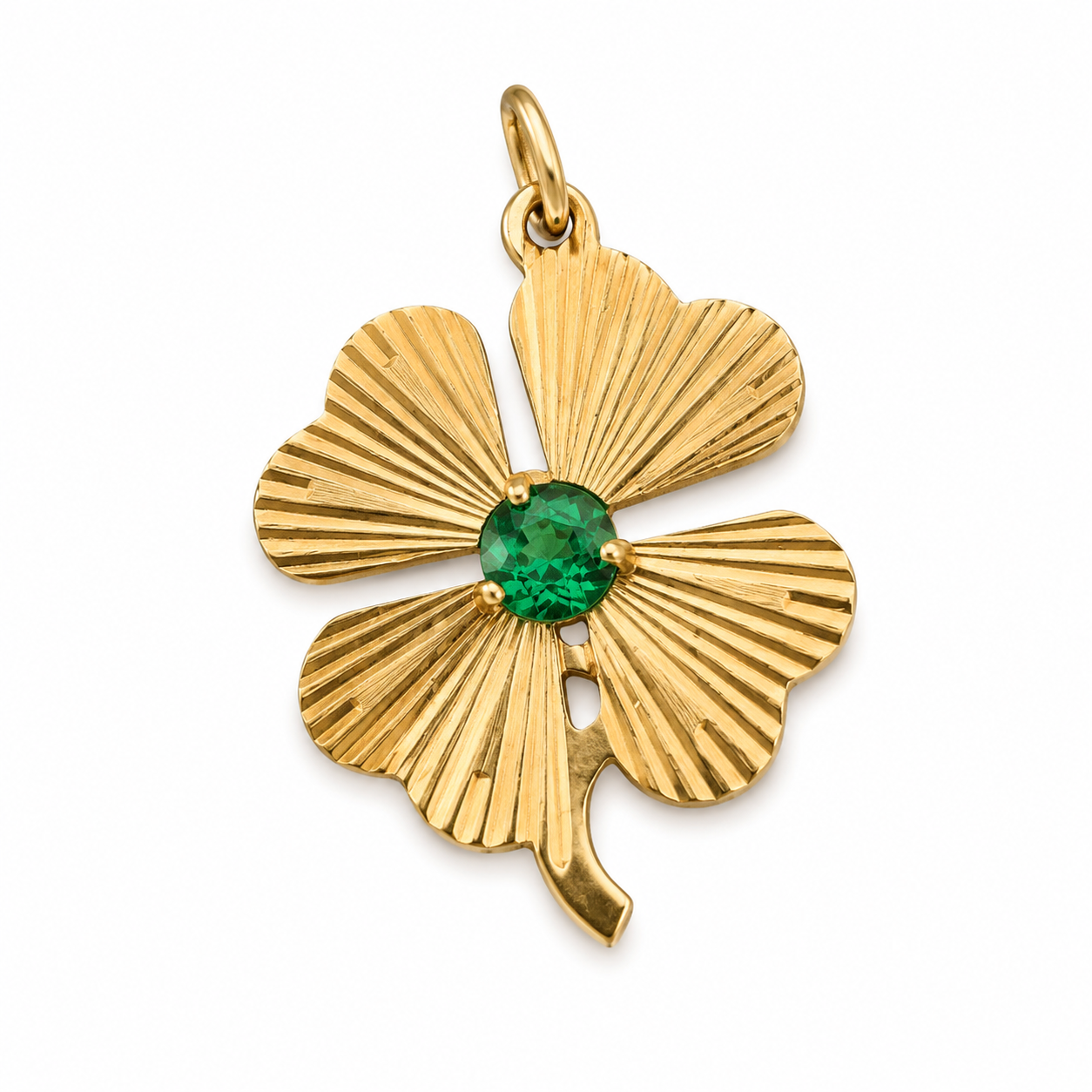 Vintage 14KT Gold Emerald Clover Charm