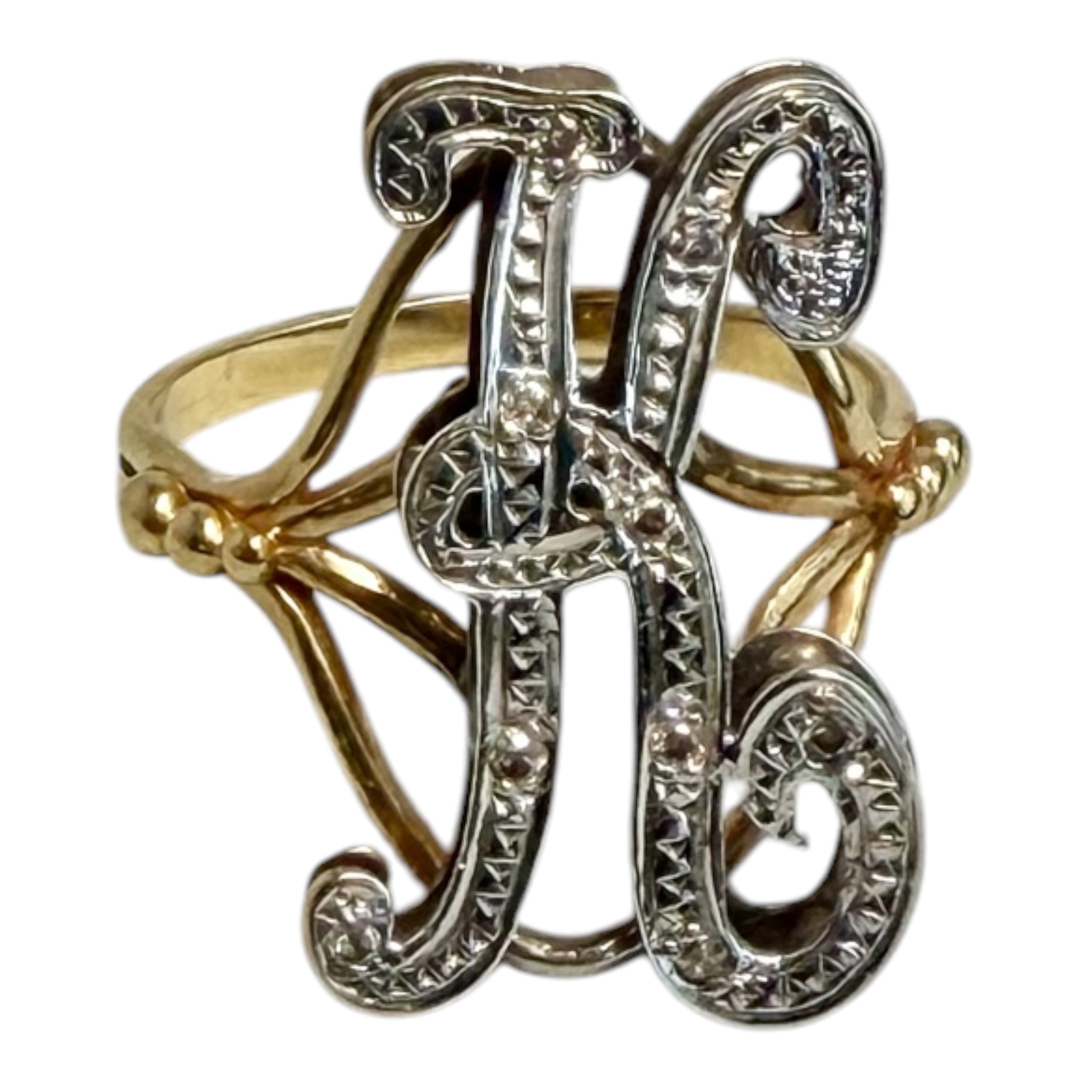 Vintage 14K Gold Diamond Script “K” Monogram Ring