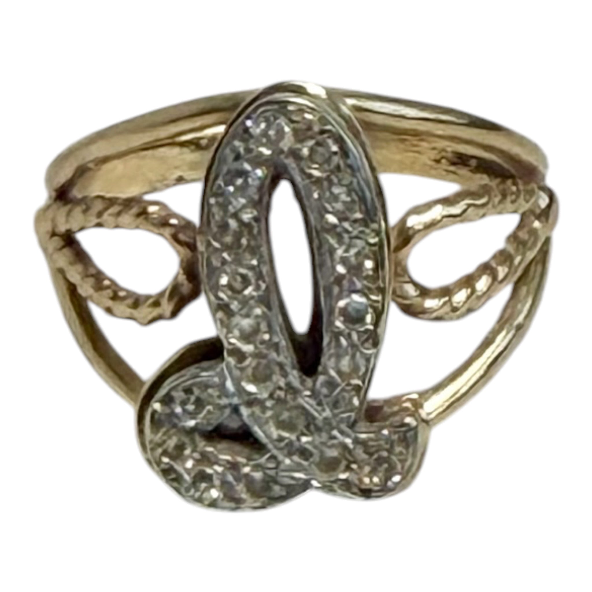 Vintage 14K Gold Diamond Script “L” Monogram Ring