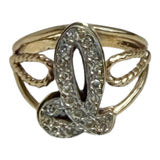 Vintage 14K Gold Diamond Script “L” Monogram Ring