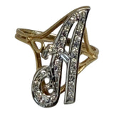 Vintage 14K Gold Diamond Script “A” Monogram Ring
