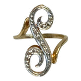 Vintage 14K Gold Diamond Script “S” Monogram Ring