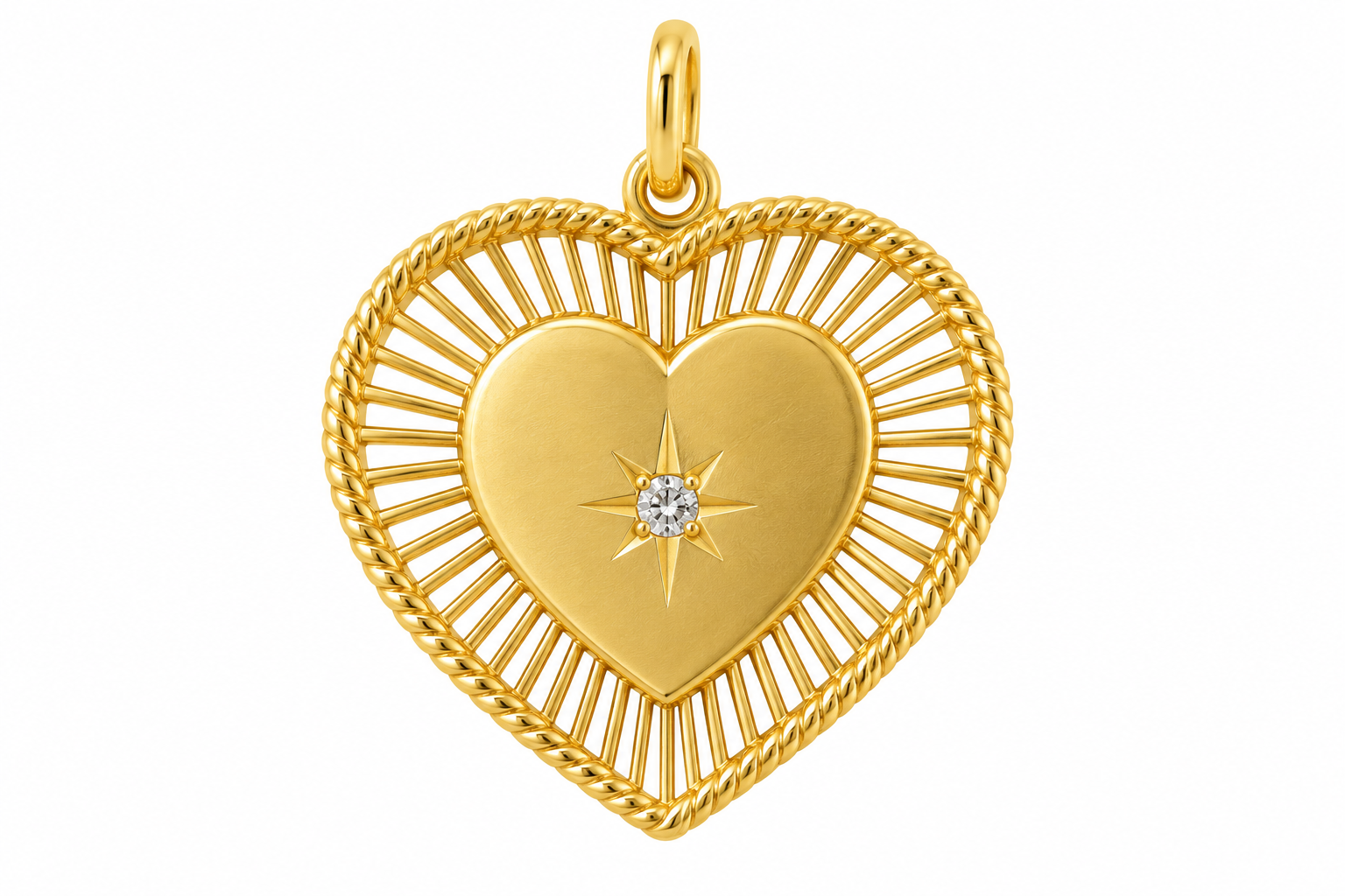 14kt Yellow Gold Diamond Starburst Heart Locket Charm