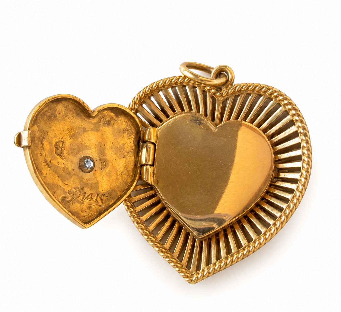 14kt Yellow Gold Diamond Starburst Heart Locket Charm