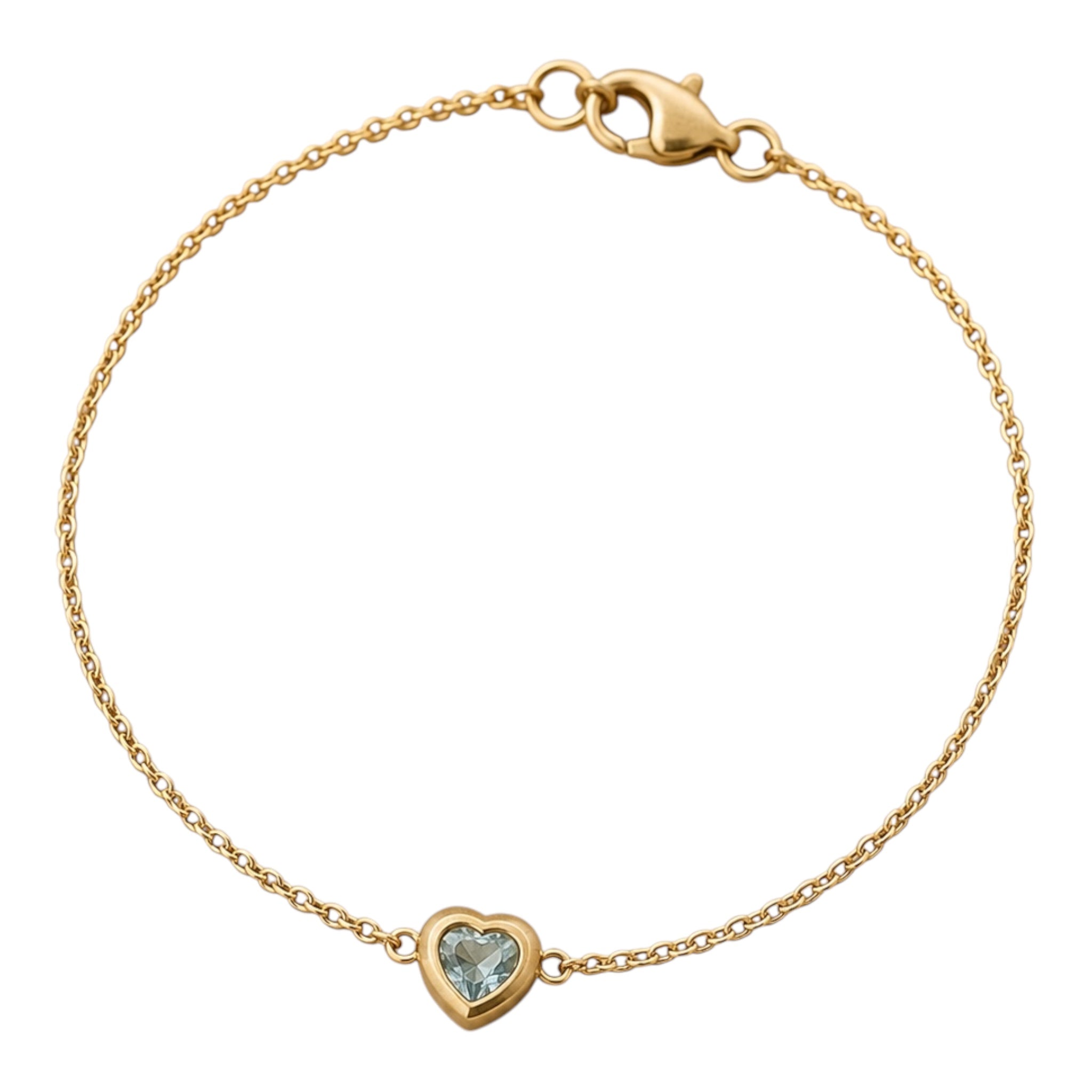 S.Row Designs 14K Gold Heart Aquamarine Station Bracelet