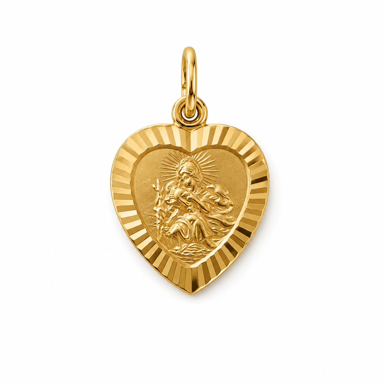 Vintage 1977 9ct Gold Heart Shaped St Christopher Medallion Charm