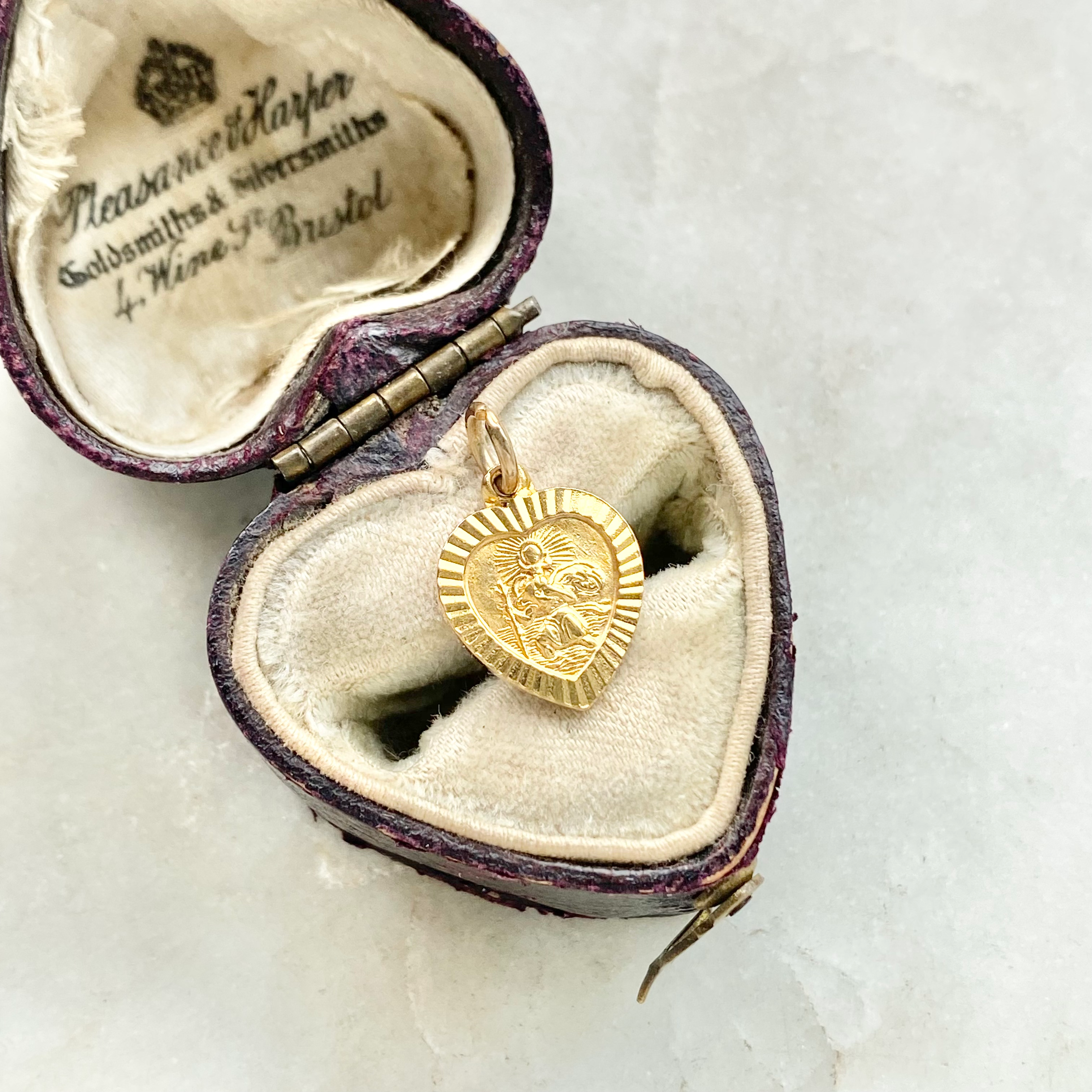 Vintage 1977 9ct Gold Heart Shaped St Christopher Medallion Charm