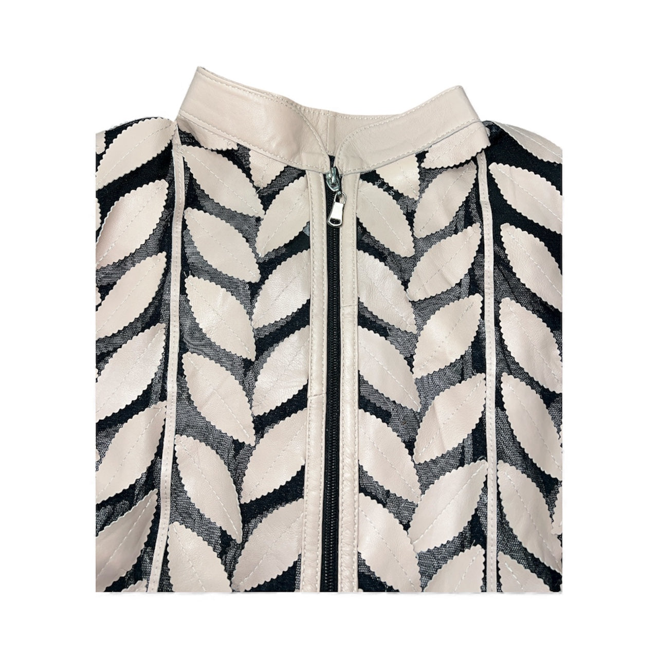 Leather Leaf Mesh Zip Jacket