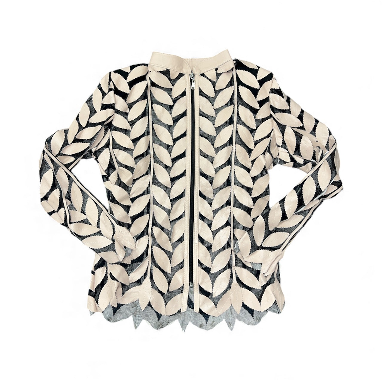 Leather Leaf Mesh Zip Jacket