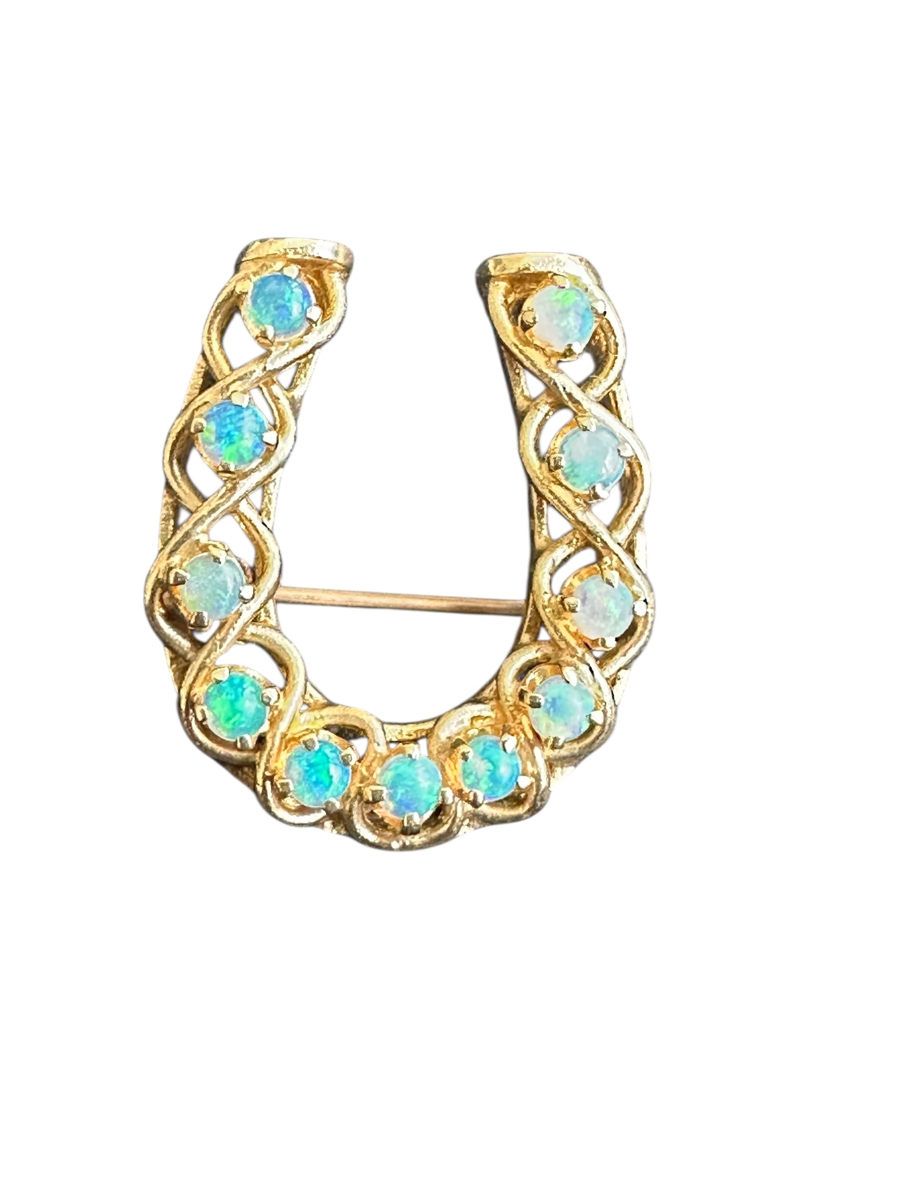 Vintage 14KT Gold & Opal Horseshoe Brooch