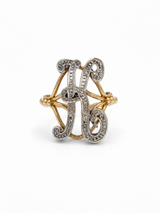 Vintage 14K Gold Diamond Script “K” Monogram Ring