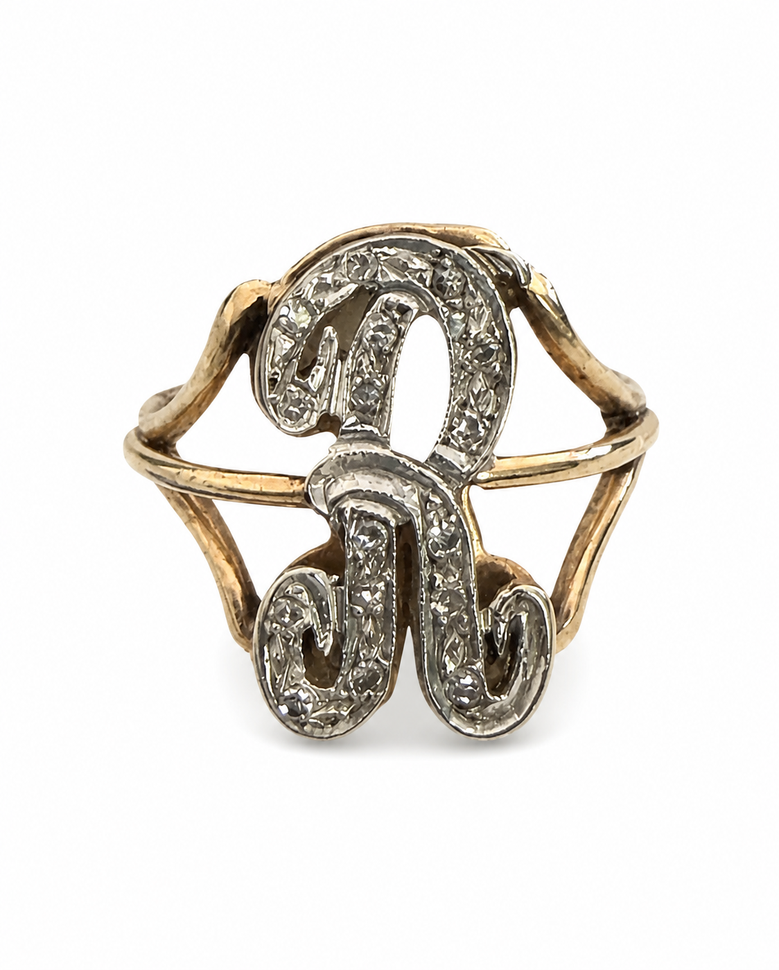 Vintage 14KT Gold & Diamond R Ring