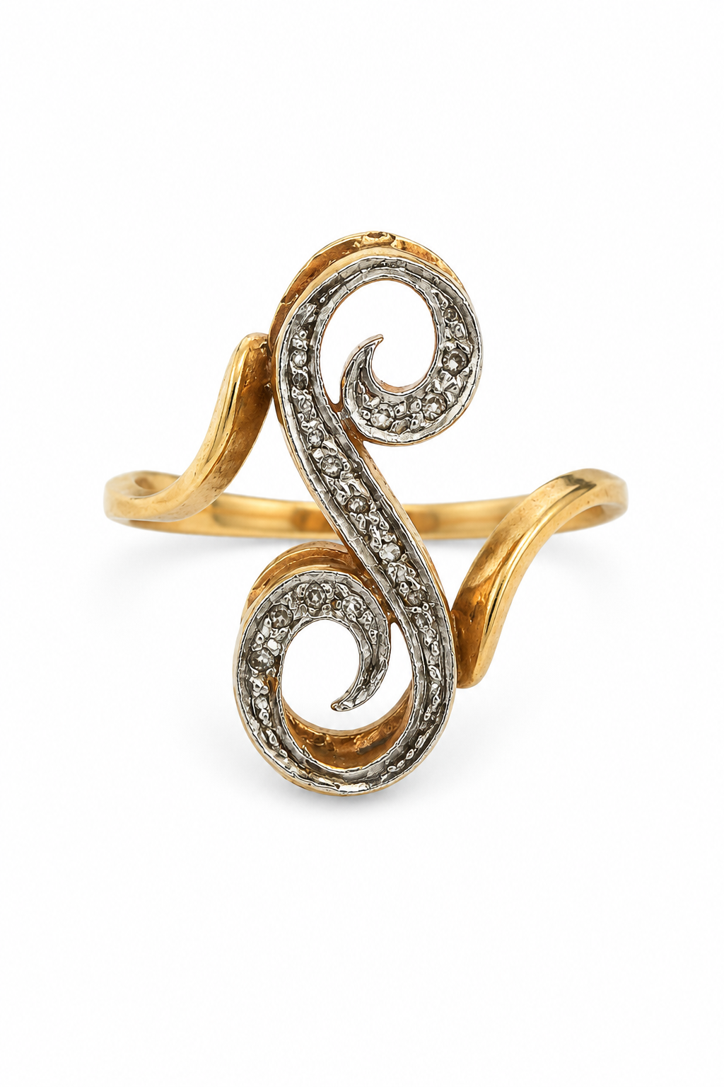 Vintage 14K Gold Diamond Script “S” Monogram Ring