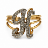 Vintage 14K Gold Diamond Script “K” Monogram Ring