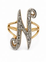 Vintage 14KT Gold & Diamond N Initial Ring