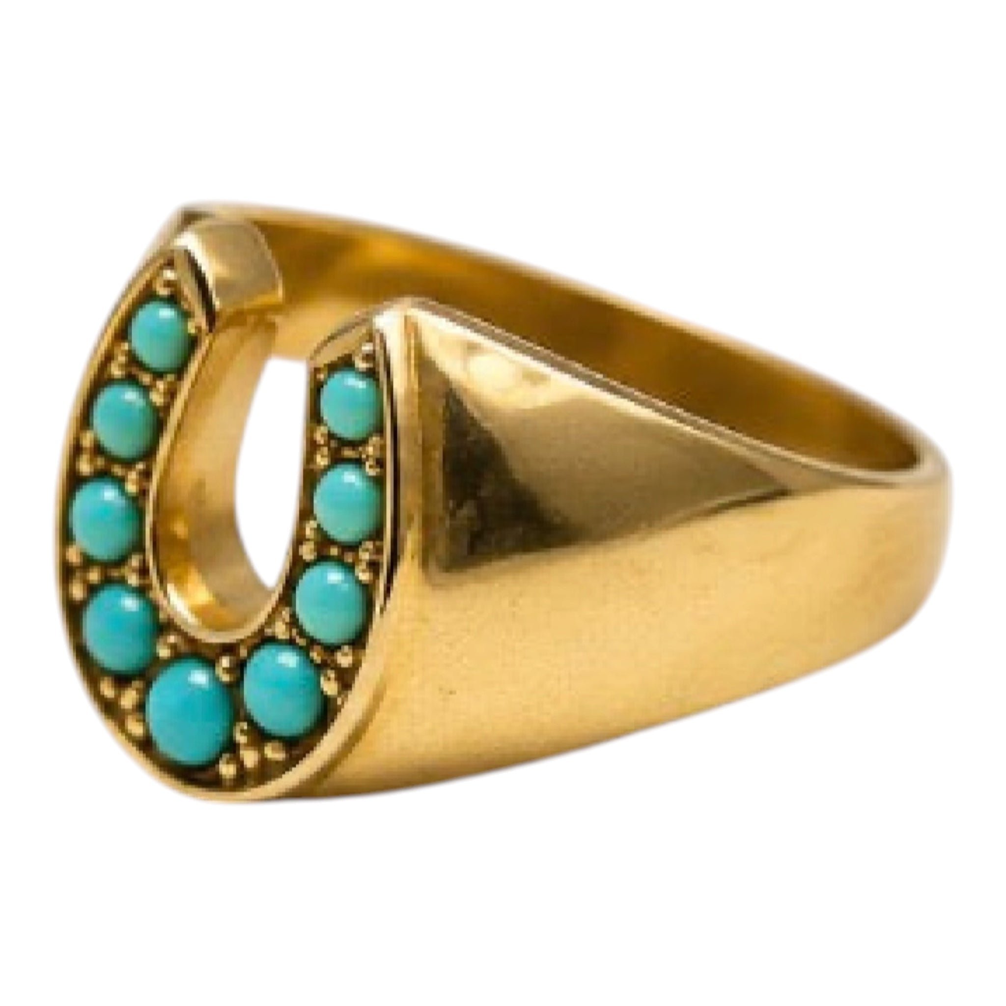 14KT Gold Turquoise Horseshoe Ring