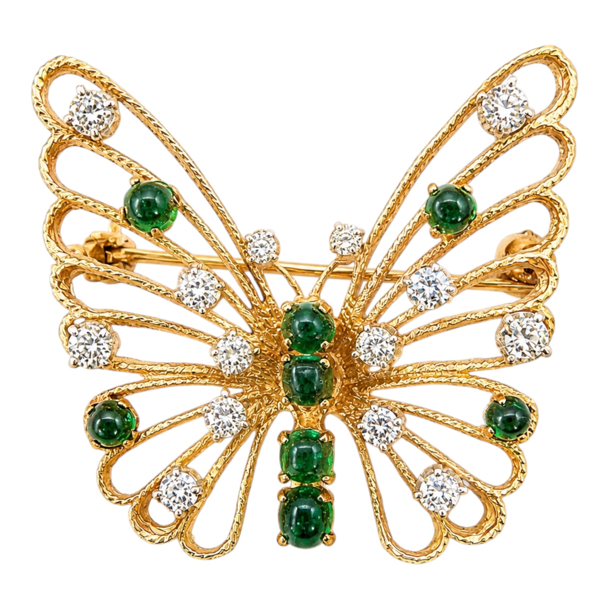 Vintage 14KT Gold Emerald & Diamond 14KT Gold Butterfly Pin