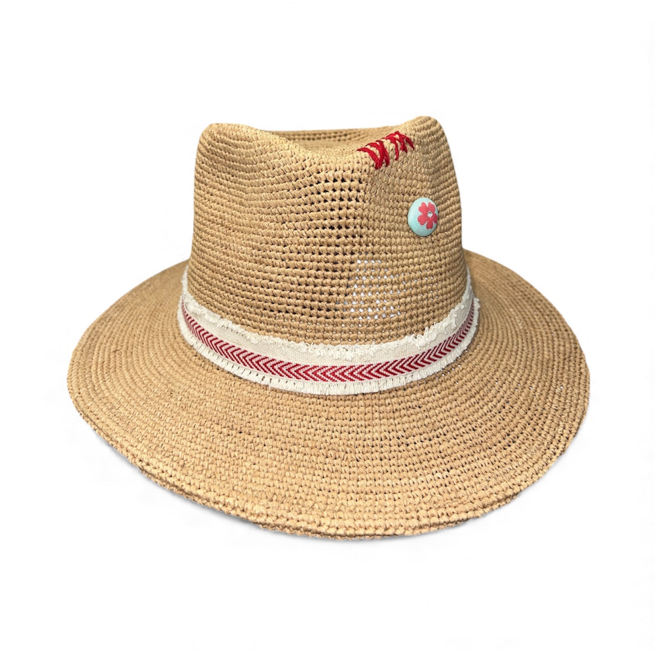 Fab Finds By Sarah Raffia Fedora in Red Chevron