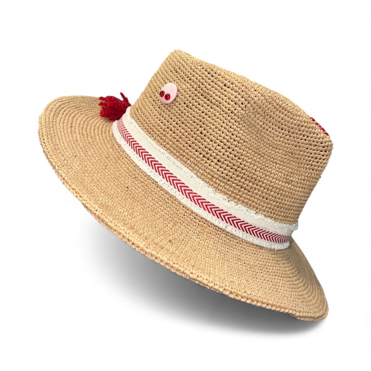 Fab Finds By Sarah Raffia Fedora in Red Chevron