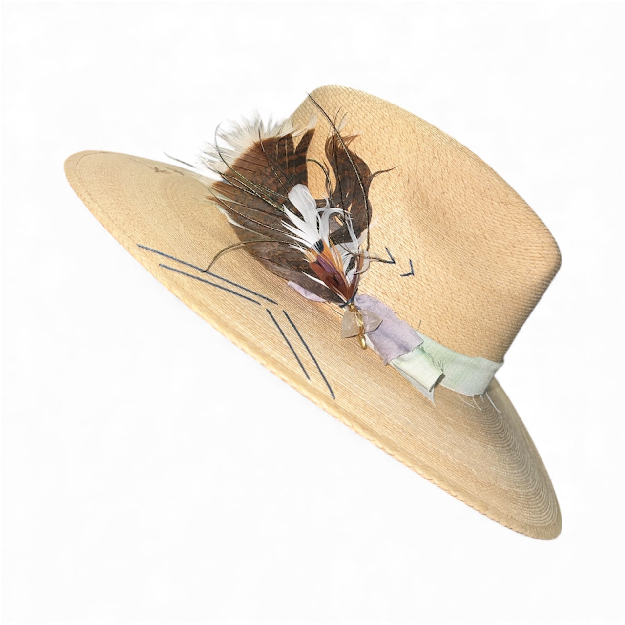 Un Pueblo Straw Hat - Watercolor/Feather