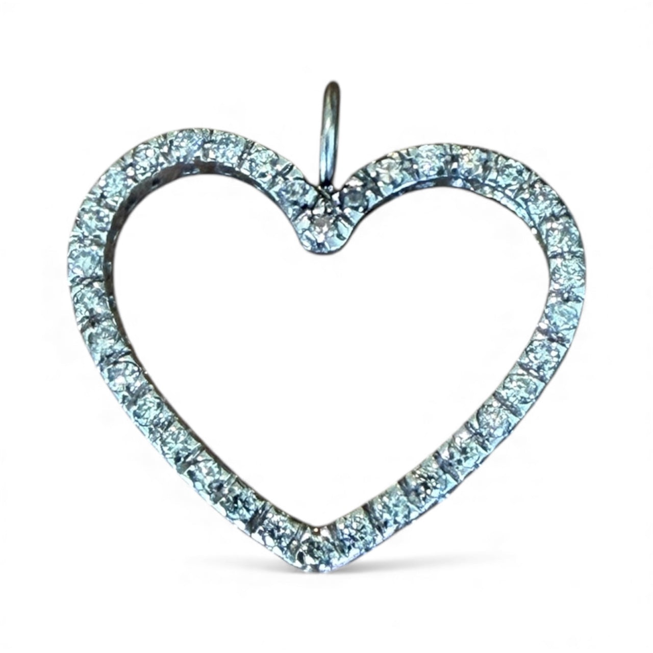 Vintage 14KT White Gold Diamond Heart Charm