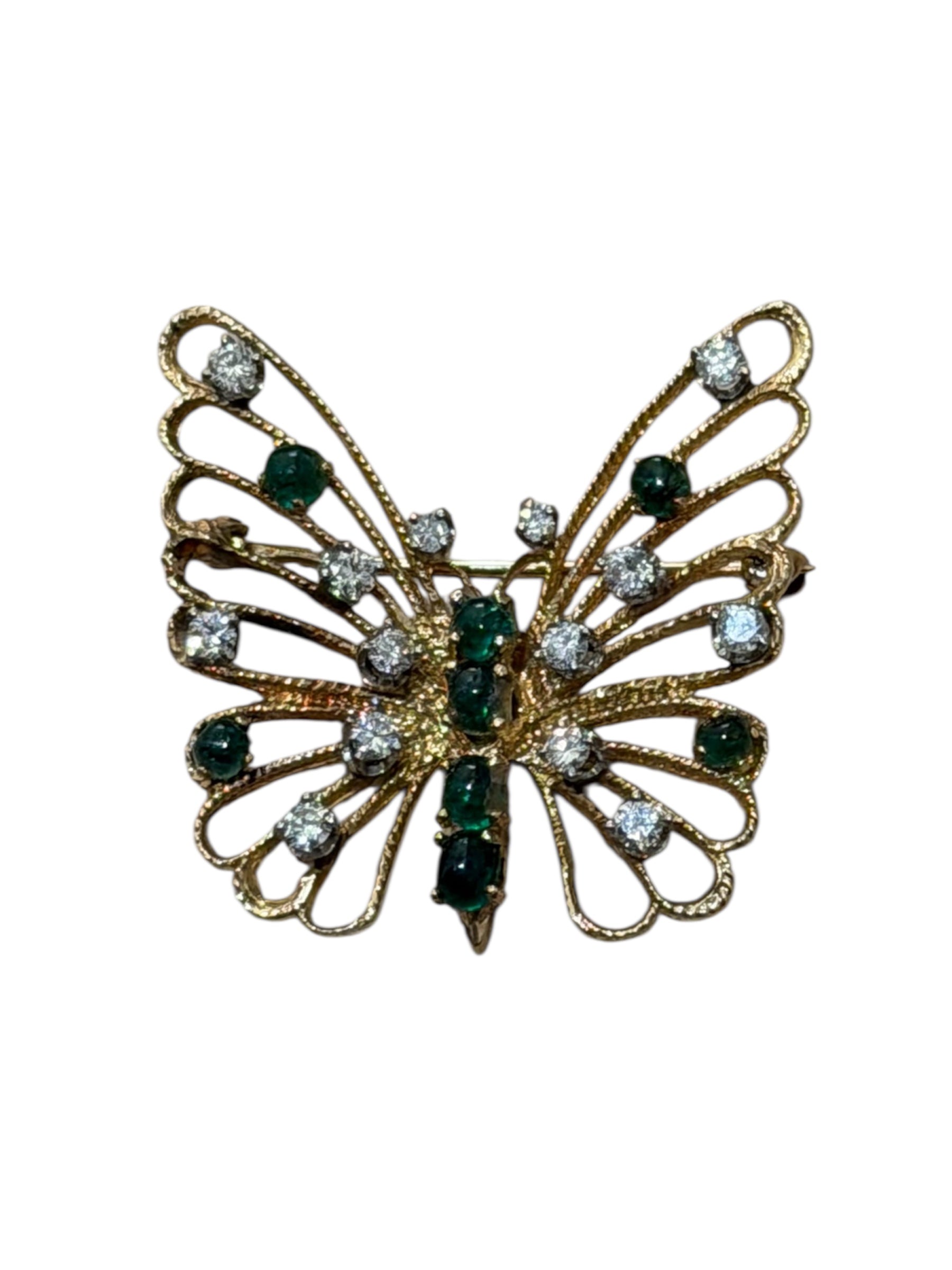 Vintage 14KT Gold Emerald & Diamond 14KT Gold Butterfly Pin