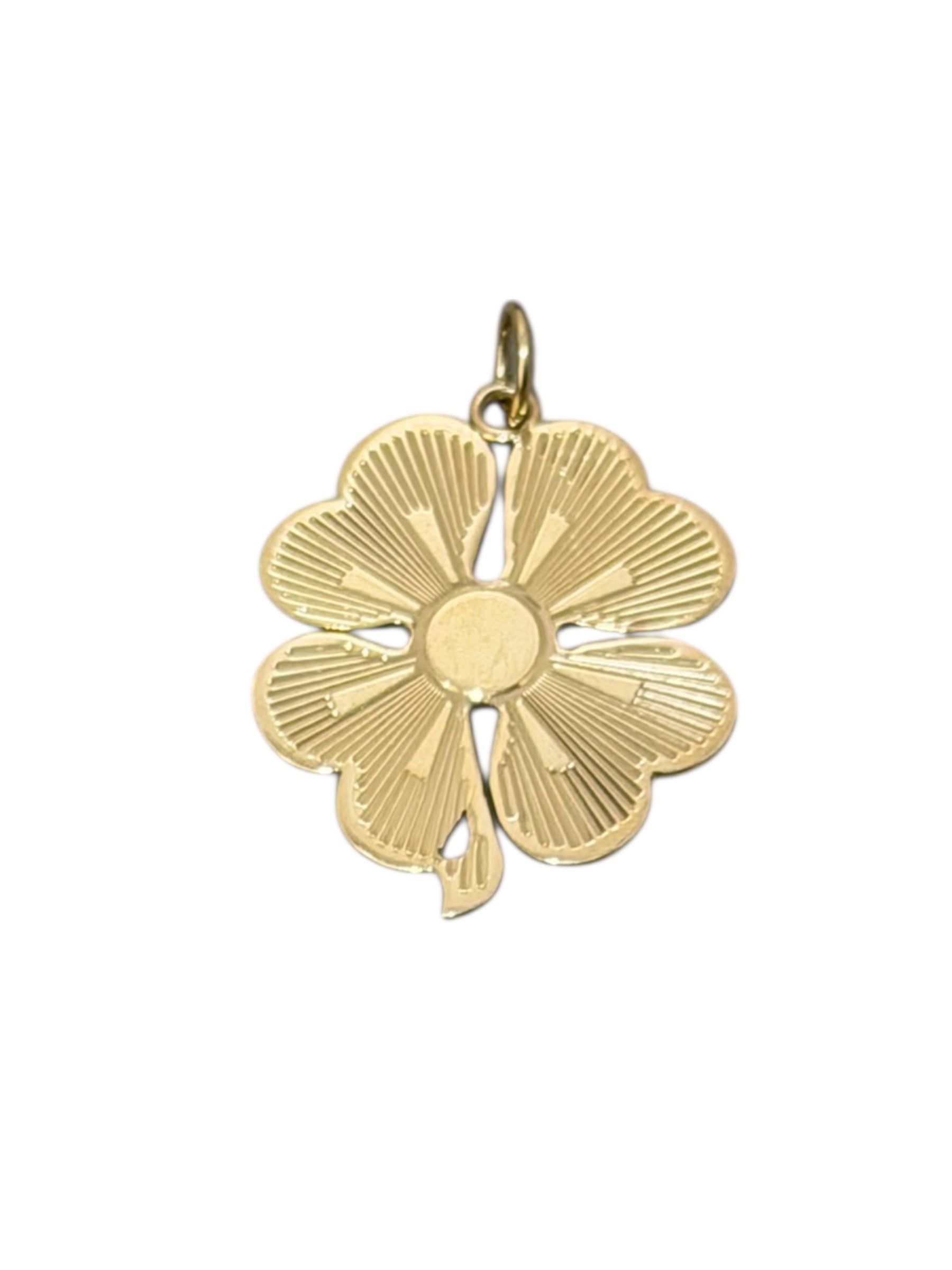 Vintage 14KT Gold Engine Turned Clover Charm