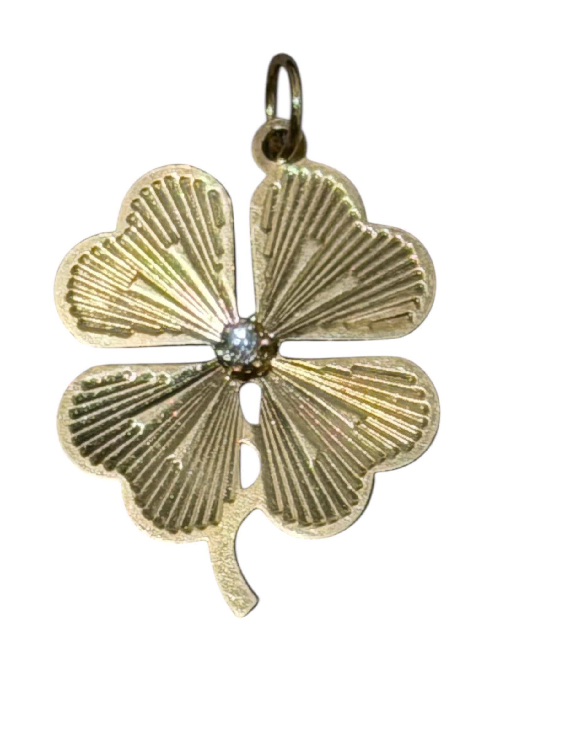 Vintage 14KT Gold Diamond Clover Charm
