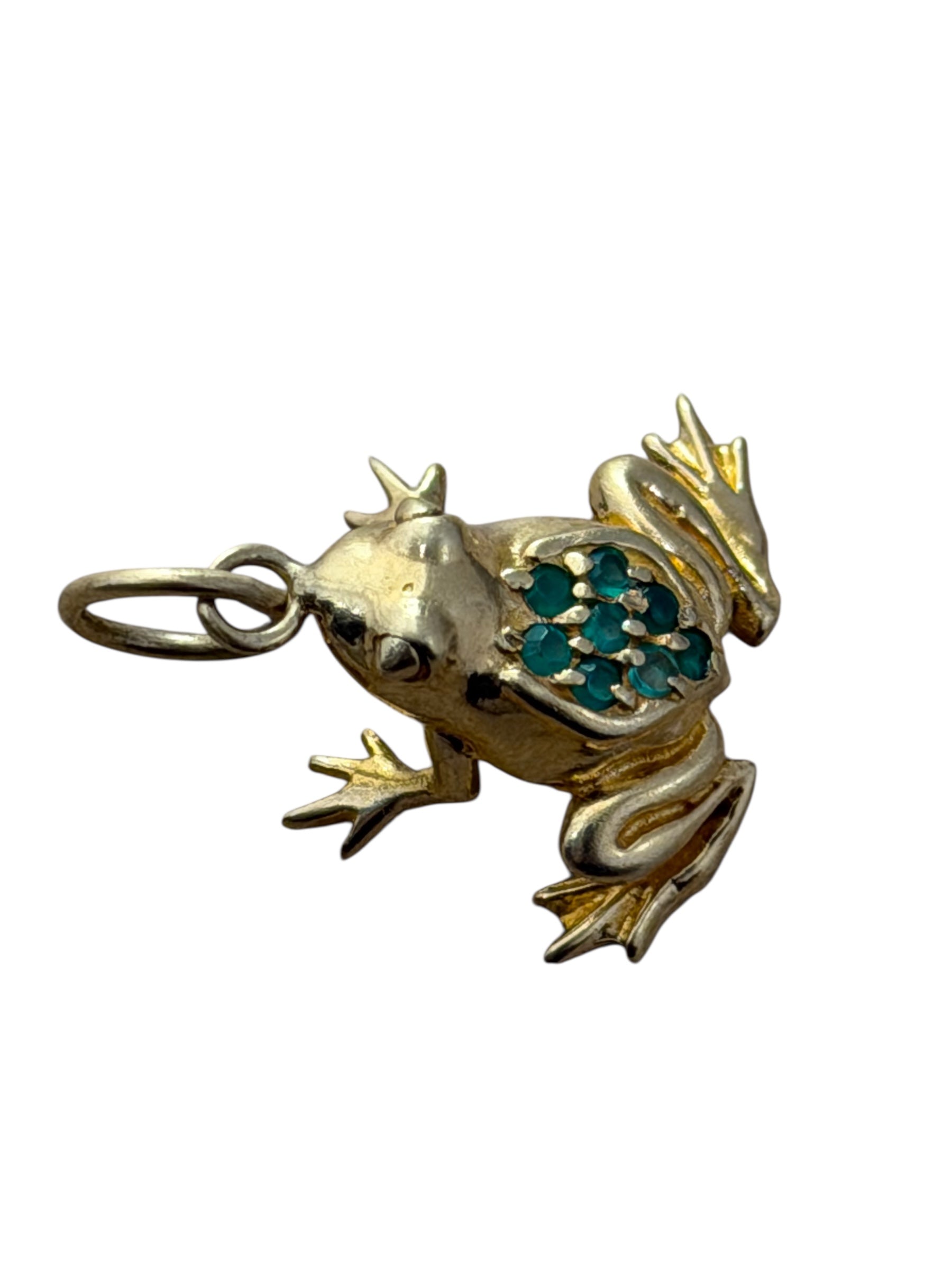 Vintage 14KT Gold Frog Charm with Emeralds