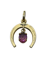 Vintage 14KT Gold Horseshoe with Amethyst Drop